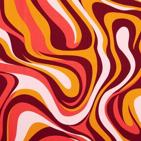 Bomullssatin Retrovågor | Poppy Fabrics – bordeauxrött/currygul, 