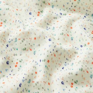 Muslin/Dubbel-krinkelväv blommor och färgdroppar – yllevit, 