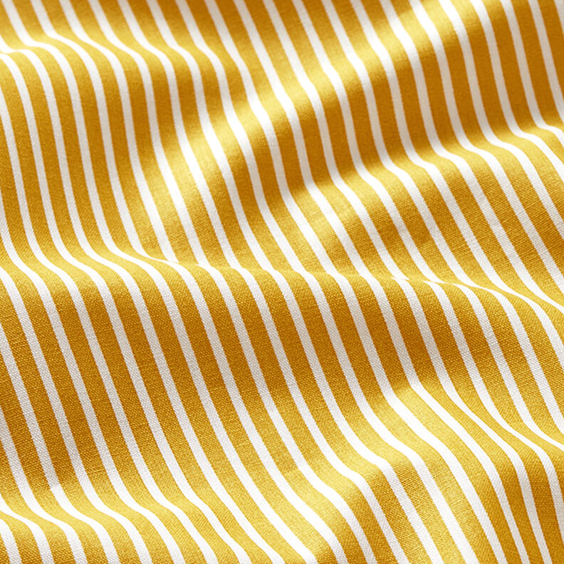 Bomullspoplin Ränder – senap/vit, image number 2