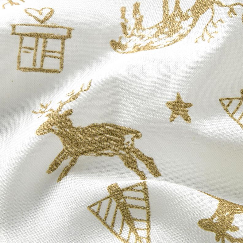 Bomullstyg Kretong renar och stjärnor – elfenbensvit/guld,  image number 2