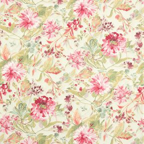 Dekorationstyg Canvas akvarell blommor – ljusbeige/hallon, 
