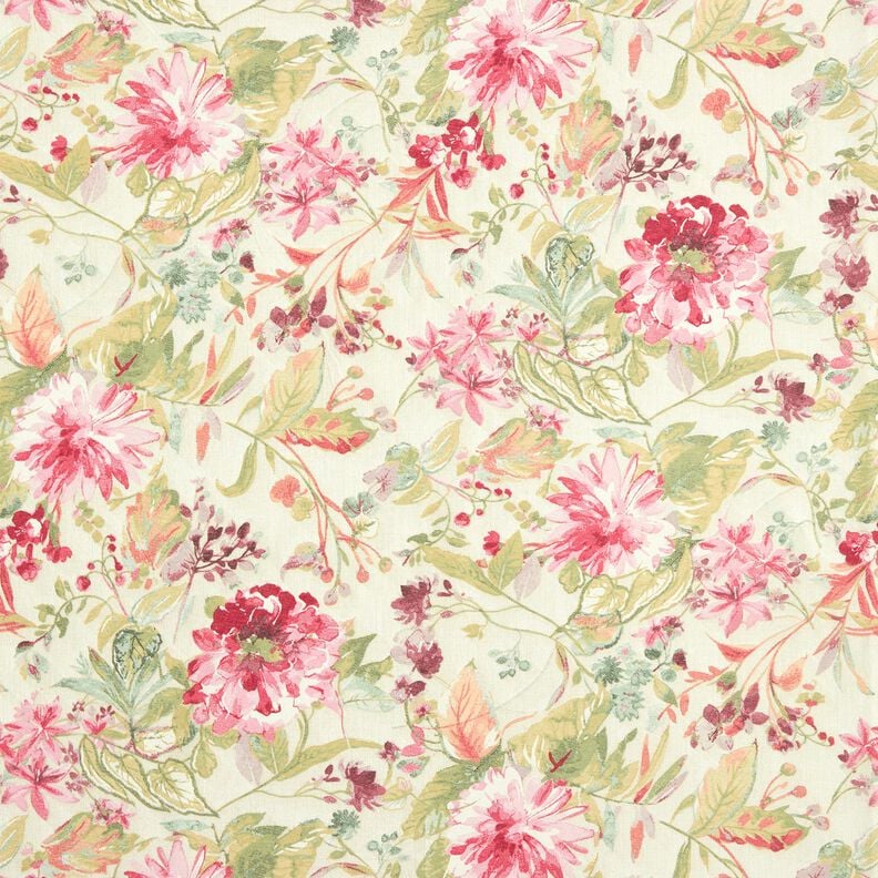 Dekorationstyg Canvas akvarell blommor – ljusbeige/hallon,  image number 1