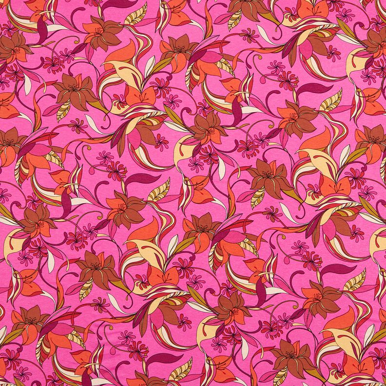 Viskosjersey Vackra blommor – purpur/eldröd, image number 1