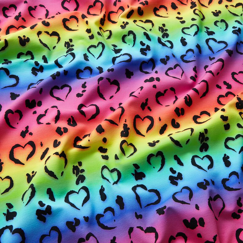 Bomullsjersey Leo Hearts Rainbow | Glitzerpüppi – svart/färgmix,  image number 1