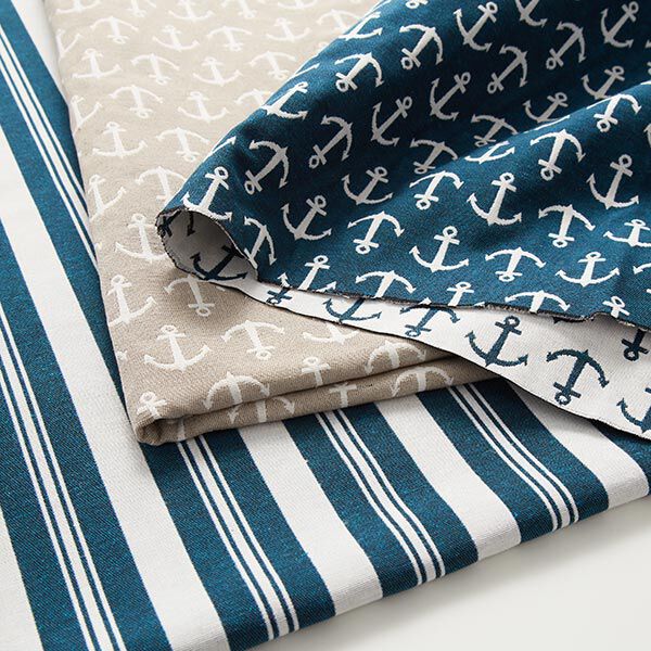 Dekorationstyg Jacquard ränder – havsblå/vit, image number 5