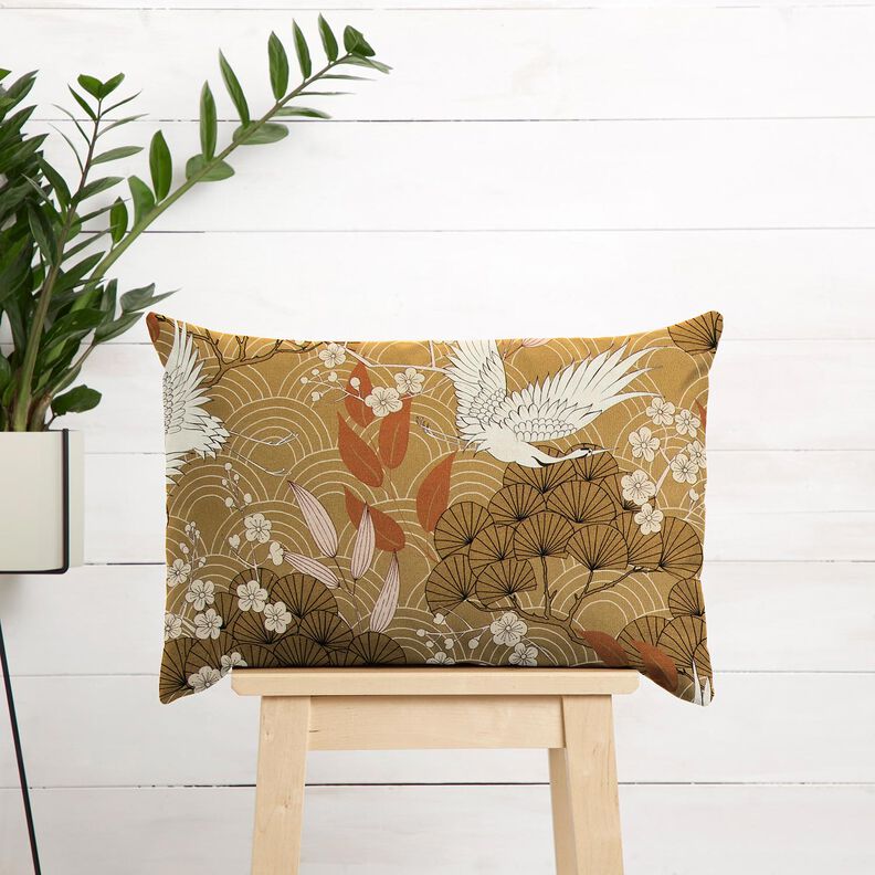 Dekorationstyg Canvas konstnärliga tranor – senap/elfenbensvit,  image number 6