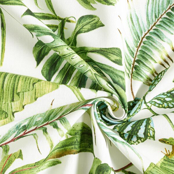 Dekorationstyg Halvpanama exotiska blad – grön/vit,  image number 4