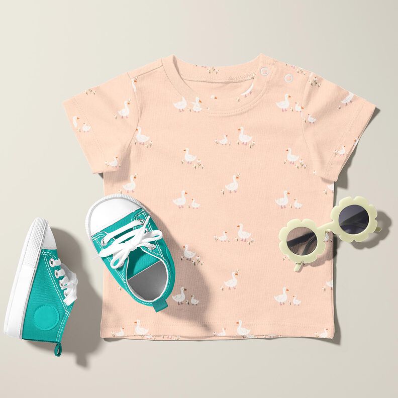 Bomullsjersey gäss och blommor – rose, image number 5