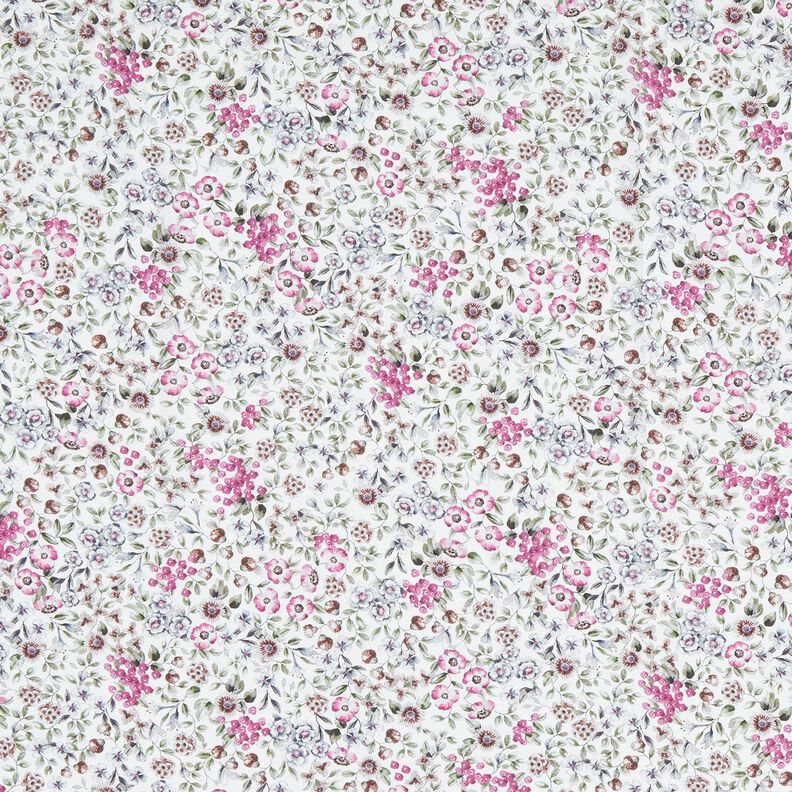 Bomullspoplin blomsterhav Digitaltryck – vit/purpur,  image number 1