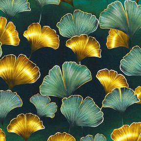 Bomullsjersey Ginkgo | Glitzerpüppi – mörkgrön/gammalguld, 