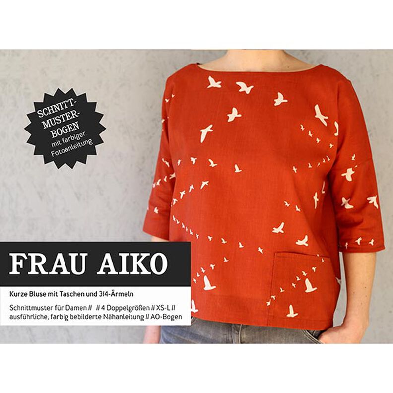 FRAU AIKO - kort blus med fickor, Studio Schnittreif  | XXS -  L,  image number 1