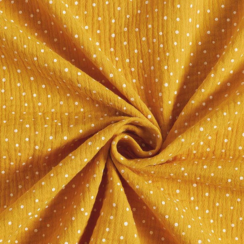 Muslin/Dubbel-krinkelväv prickar – currygul/vit, image number 3
