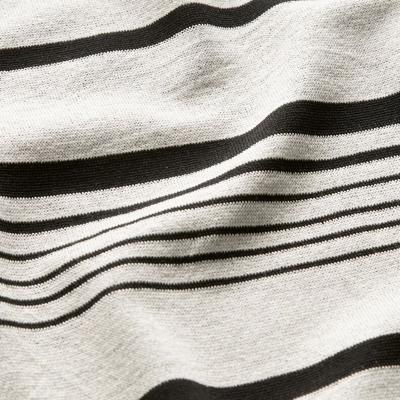 Stickad jacquard oregelbundna ränder – yllevit/svart, image number 3