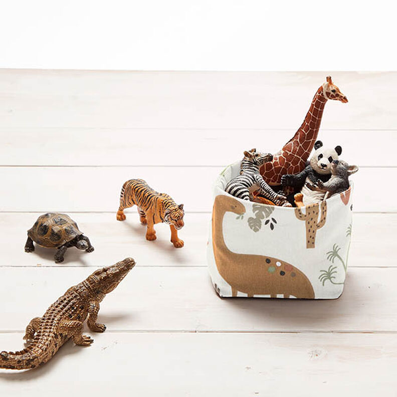 Bomullspoplin lyckliga dinosaurier – kräm/rådjursbrun,  image number 6