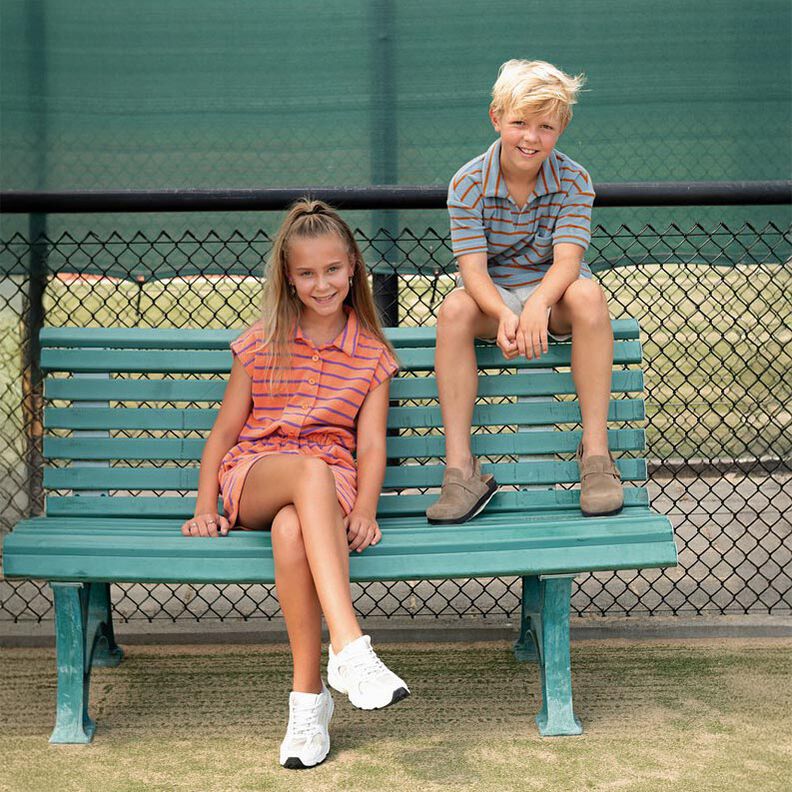 frottéjersey ränder | Poppy Fabrics – duvblå/koppar,  image number 6