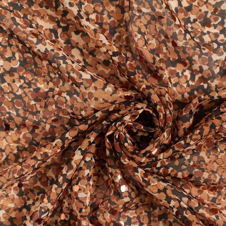 Crepe-chiffong fläckar och guldprickar – brun/guldmetallic,  image number 4
