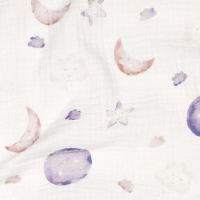 GOTS Muslin/Dubbel-krinkelväv Natthimlen Digitaltryck | Poppy Fabrics – elfenbensvit/fläder, 