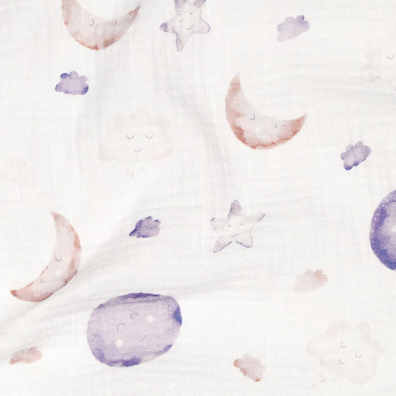 GOTS Muslin/Dubbel-krinkelväv Natthimlen Digitaltryck | Poppy Fabrics – elfenbensvit/fläder,  image number 2