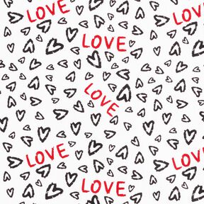 Bomullstyg Kretong love – vit/svart, 