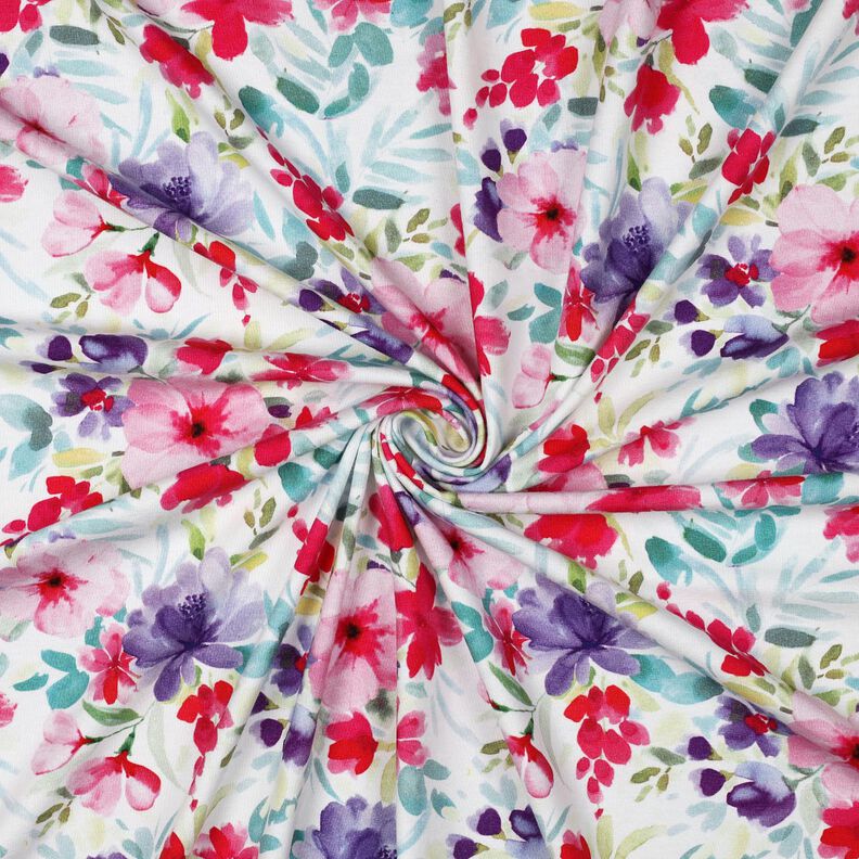 Bomullsjersey Sommarblommor digitaltryck – vit/intensiv rosa,  image number 3