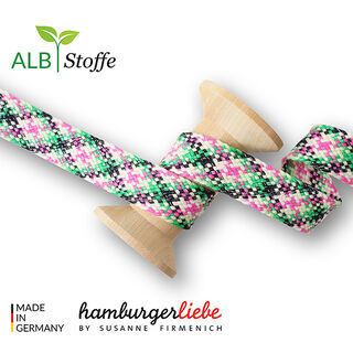 GOTS Ekologisk flätad snodd TWIST ME Check [24 mm] | Albstoffe – neongrönt/rosa, 