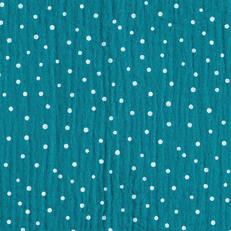 Muslin/Dubbel-krinkelväv prickar – petrol/vit,  image number 1