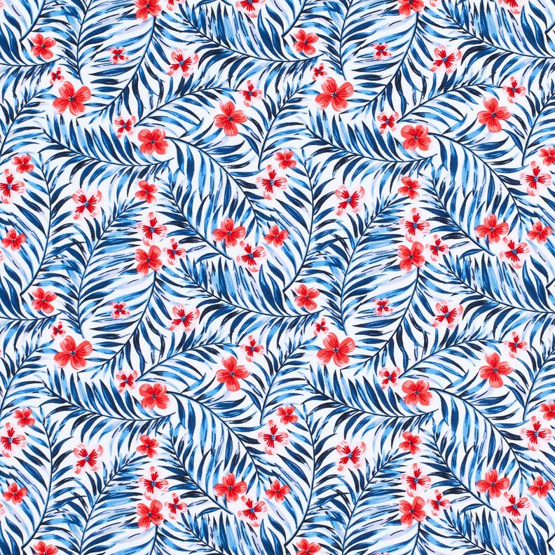 Baddräktstyg Blommor och palmblad – vit/indigo,  image number 1