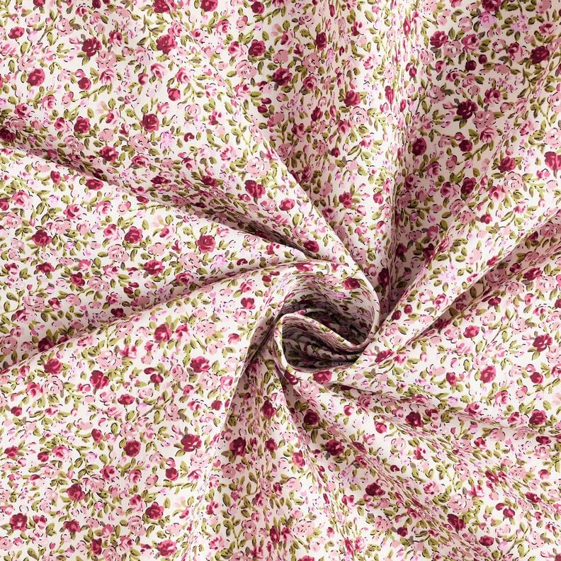 Bomullspoplin hav av rosor – elfenbensvit/ljusrosa, image number 3