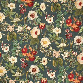 Dekorationstyg Canvas Nostalgiska blommor – mörkgrön, 