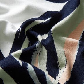 Viskosjersey Stora blad – elfenbensvit/nattblå, 
