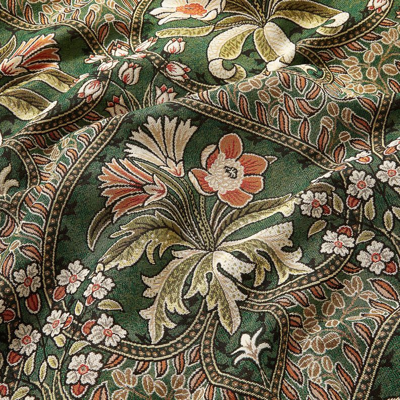 Dekorationstyg Gobeläng blomsterornament – grön/ljusorange, image number 2