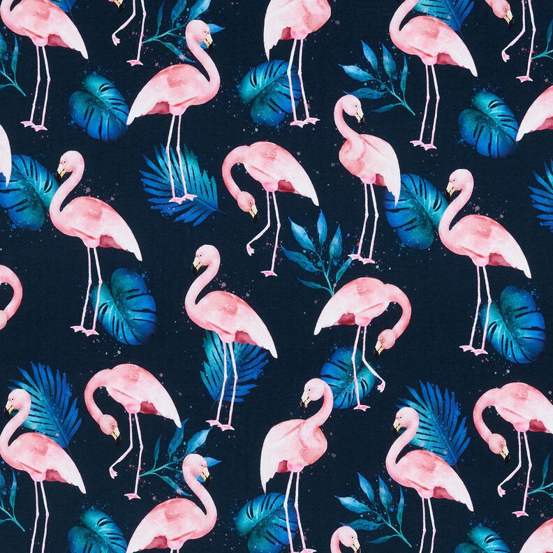 Bomullsjersey Flamingo | Glitzerpüppi – nattblå/ljusrosa,  image number 1