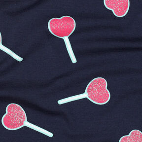Bomullsjersey Glittriga hjärtklubbor | Poppy Fabrics – nattblå, 