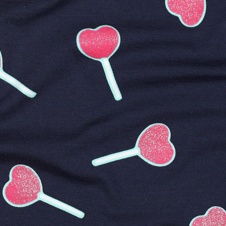 Bomullsjersey Glittriga hjärtklubbor | Poppy Fabrics – nattblå,  image number 2