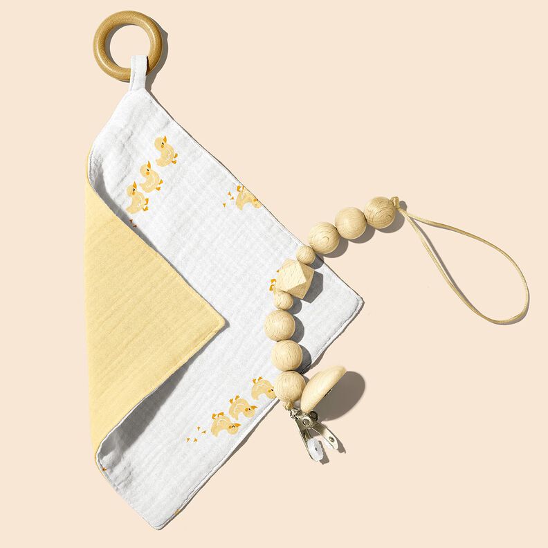 Muslin/Dubbel-krinkelväv Söta ankungar – vit/guld,  image number 6