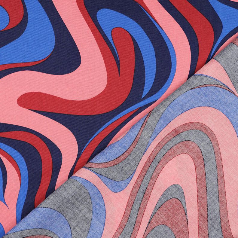 Bomullssatin Retrovågor | Poppy Fabrics – marinblått/pink,  image number 4