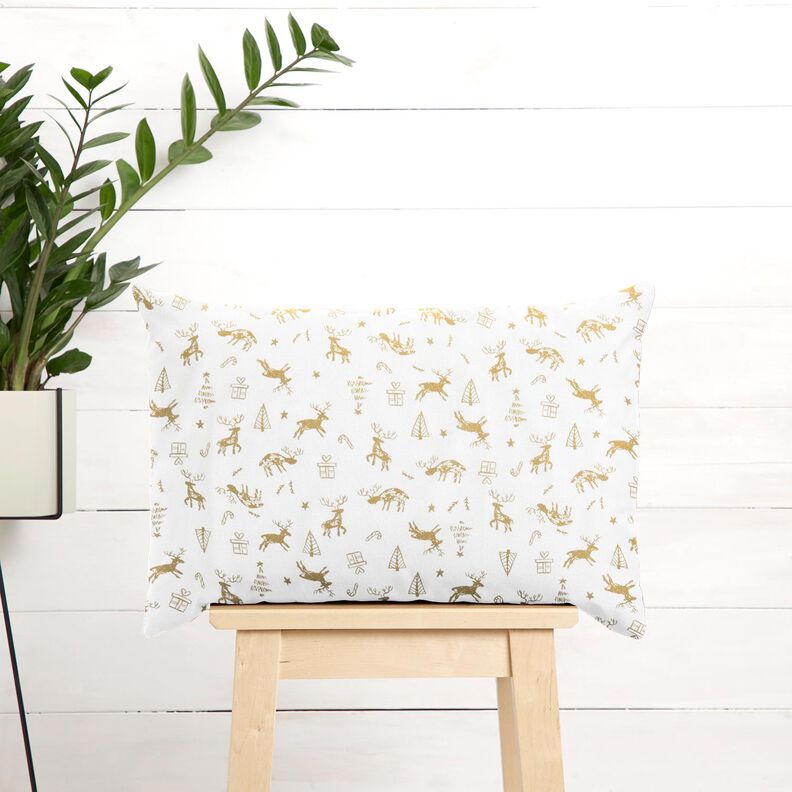 Bomullstyg Kretong renar och stjärnor – elfenbensvit/guld,  image number 6