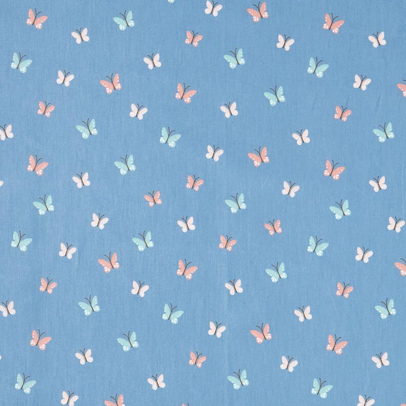 GOTS Bomullspoplin fjärilar – lysande blå,  image number 1