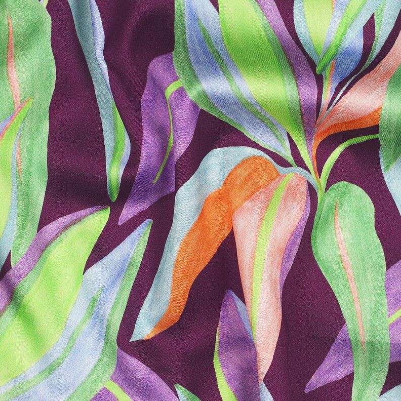 Bomullssatin Blad digitaltryck | Poppy Fabrics – aubergine/ljusgrön,  image number 2