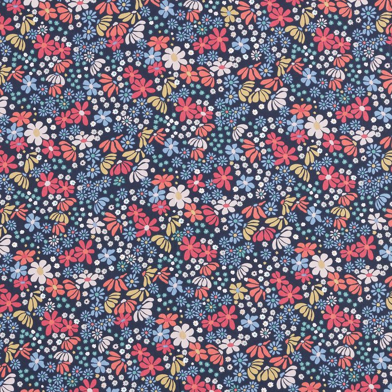 Bomullstyg Kretong blandade blommor – nattblå,  image number 1