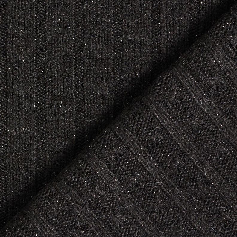 Stickat tyg Ajour eleganta glitterremsor – svart, image number 4