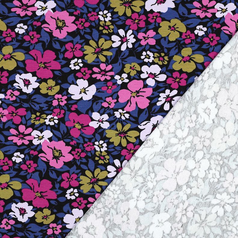 French Terry Sommarsweat blommor – svart/indigo,  image number 4
