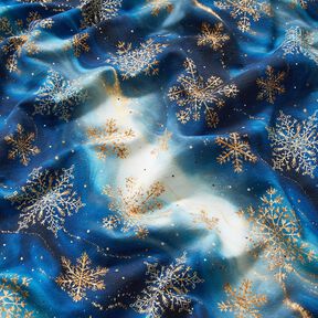 French Terry Sommarsweat snöflingor Vintergatan | Glitzerpüppi – indigo/gammalguld, 