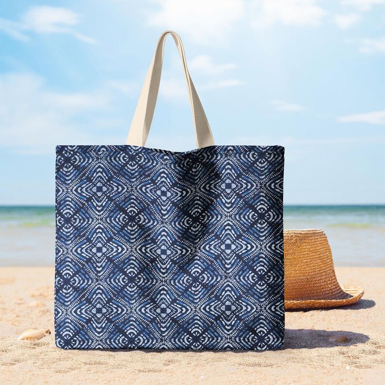 Dekorationstyg Canvas batikplattor – indigo/vit, image number 9