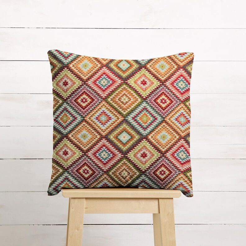 Dekorationstyg Gobeläng romber i sicksack – ljusbeige/kaminrött,  image number 6