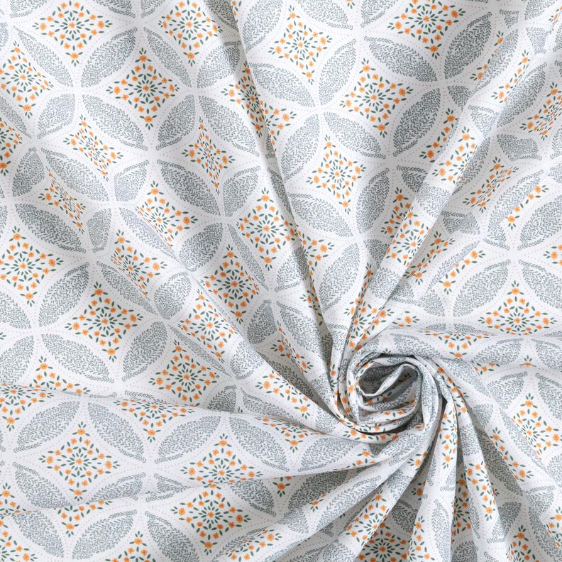 Bomullstyg Poplin Blommiga cirklar – vit/grön,  image number 3