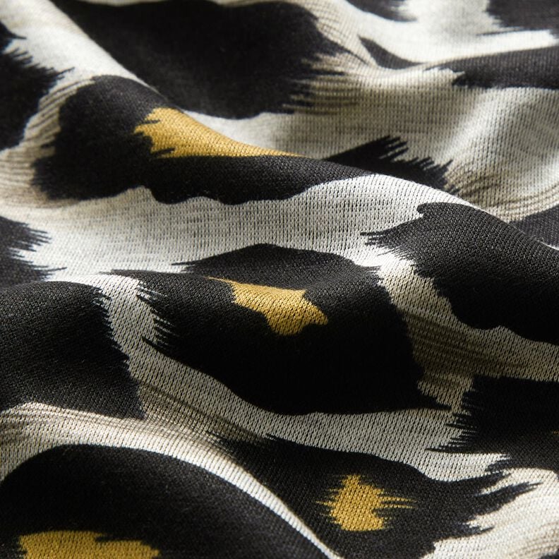 Viskosjersey Stora leopardfläckar – ljusgrått/currygul,  image number 2