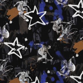French Terry Sommarsweat skategraffiti Digitaltryck | Poppy Fabrics – svart/indigo, 