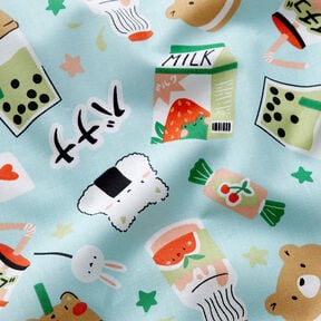 Bomullspoplin Manga-snacks – eukalyptus, 