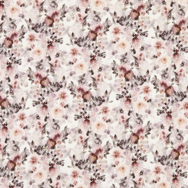 Ribbad jersey Romantiska blommor Digitaltryck – yllevit, image number 1